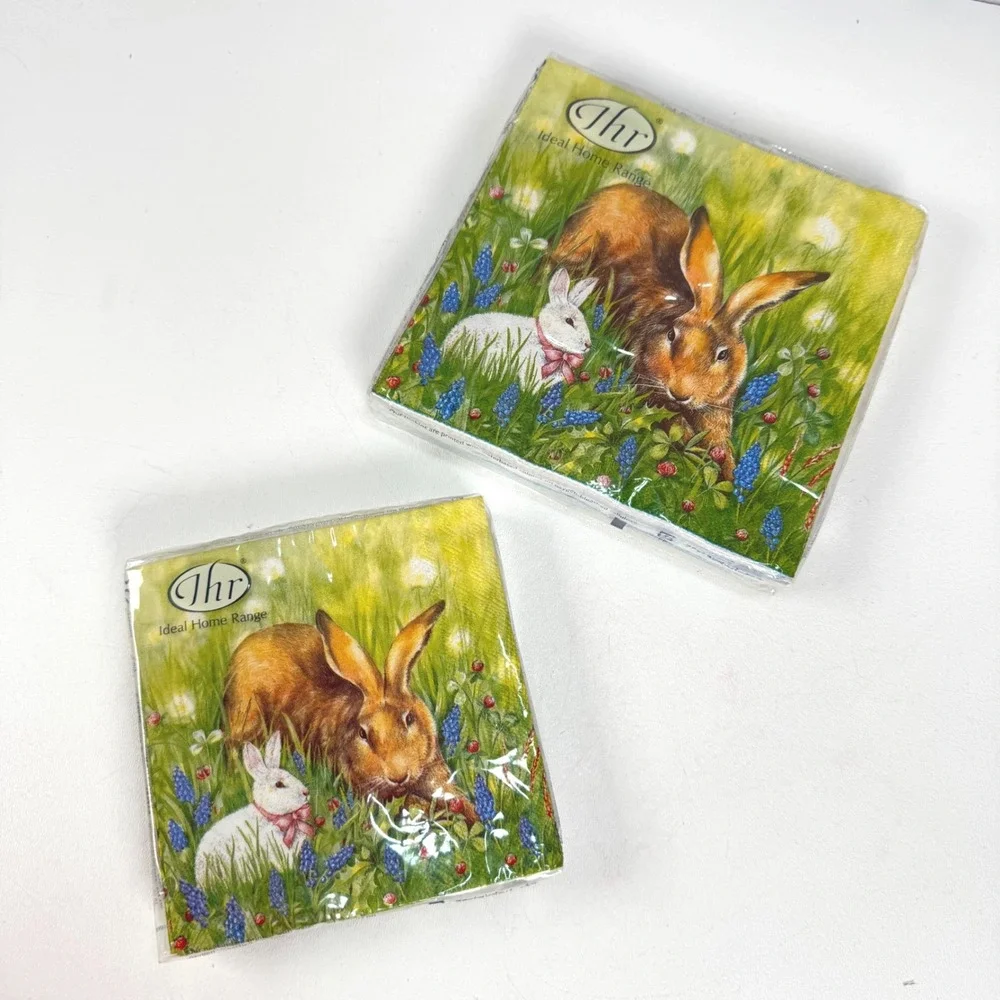 IHR Bunny Friends Green Easter Napkins 20Ct Cocktail 20Ct Lunch Rabbit Chic Eggs
